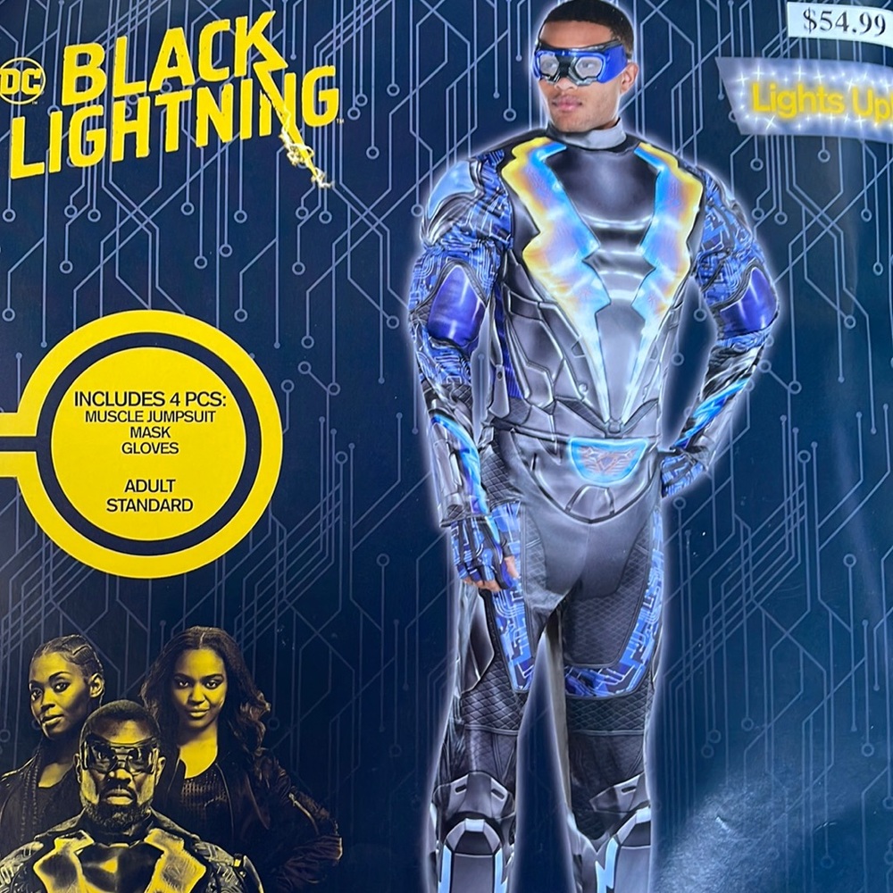 Black Lightning Adult Costume! New! Lights Up!